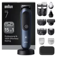 Braun Hair Trimmer | All-in-One Series 7 AIO7580 | Cordless | Wet & Dry | Number of length steps 14 | Blue/Black