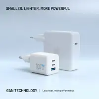 Fixed GaN Network Charger Mini with 2xUSB-C and USB output, PD support, 100 W, white | FIXCG100M-2C1A-WH – pilt 2