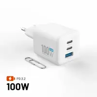 Fixed GaN Network Charger Mini with 2xUSB-C and USB output, PD support, 100 W, white | FIXCG100M-2C1A-WH