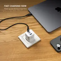 Fixed GaN Network Charger Mini with 2xUSB-C and USB output, PD support, 100 W, white | FIXCG100M-2C1A-WH – pilt 7