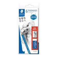 Harilike pliiatsite komplekt STAEDTLER Mars Lumograph 6tk +teritaja+kustukumm