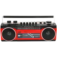BT Radio Recorder, Cassette player/recorder with automatic recording level and autostop function, 4 band radio MW/FM/SW1-2, USB/SD inputs with playback of MP3 files, Wireless connection to listen to wireless music from Smartphone and Tablet, Red