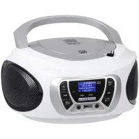 Stereo Portable DAB, CD player in MP3,CD,CD-R/RW format, Digital radio receiver, Wavebands: DAB / DAB+ / FM, FM with RDS function, 30 stations storable in FM, USB input with direct playback of MP3 files, Remote control included, White