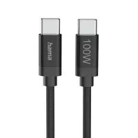 Hama Fabric Charging Cable, USB-C - USB-C, Nylon, 1,5 m, must - Kaabel