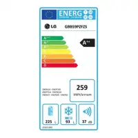LG Refrigerator GBB59PZFZS Free standing, Combi, Height 190 cm, A++, No Frost system, Fridge net capacity 225 L, Freezer net capacity 93 L, Display, 37 dB, Inox