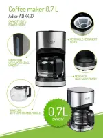Adler | Coffee maker | AD 4407 | Drip | 550 W | Black – pilt 2