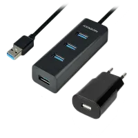 AXAGON HUE-S2BP 4x USB3.0 Charging Hub 1.2m Cable, MicroUSB Charging, Incl. AC Adapter