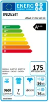 INDESIT | Washing machine | MTWE 71252 WK EE | Energy efficiency class E | Front loading | Washing capacity 7 kg | 1200 RPM | Depth 54 cm | Width 59.5 cm | Display | Big Digit | White