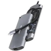 Axagon HMC-6M2 SUPERSPEED USB-C COMBO 6IN1 HUBMultiport USB 3.2 Gen 1 hub. SATA M.2, HDMI, Gigabit LAN and Power Delivery. Cable USB-C 18 cm.