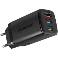 Axagon GaN wallcharger <240V / 3x port (USB + dual USB-C), PD3.0/QC4+/PPS/Apple. 65W total power.