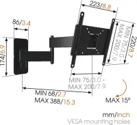 Vogels | Wall mount | MA2040-A1 | Full motion | 19-40 " | Maximum weight (capacity) 15 kg | Black – pilt 2