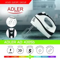 Adler | Mixer | AD 4205 b | Hand Mixer | 300 W | Number of speeds 5 | Turbo mode | White/Black – pilt 6