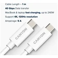CANYON UC-44, cable, U4-CC-5A1M-E, USB4 TYPE-C to TYPE-C cable assembly 40G 1m 5A 240W(ERP) with E-MARK, CE, ROHS, white