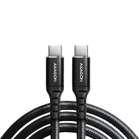 Axagon Data and charging USB 2.0 cable length 2 m. PD 60W, 3A. Black braided.