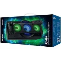 SVEN PS-680 2x32.5W; LED display; TWS; FM radio; AUX; USB/SD-card support;Lighting; Microphone input (karaoke); Remote Control; Built-in equalizer