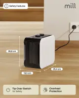 Mill | Compact PTC Fan Heater | CUS1800MECW | PTC Fan | 1800 W | Number of power levels 3 | Suitable for rooms up to 10-30 m² | White – pilt 2