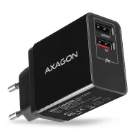 AXAGON Dual wallcharger 240V/2x USB port QC3.0/AFC/FCP and 5V-1.2A, 24W | ACU-QS24