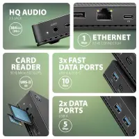 Axagon HMC-U4 sülearvuti dokk ja pordireplikaator Juhtmega ühendatud USB4 Must – pilt 25