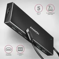 Axagon HUE-F7C 7x USB 3.2 Gen 1 ALU FLAT hub micro power IN 30cm USB-C USB 3.2 Gen 1 (3.1 Gen 1) Type-A 5000 Mbit/s Must – pilt 3