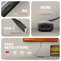Axagon RVC-HI8KPD, USB-C -> HDMI 2.1 redukce / adaptér, 8K/60Hz, 4K/144Hz, HDR10+, PD100W 0,16 m USB tüüp-C HDMI + USB Type-C – pilt 3