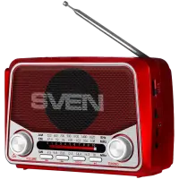 Speaker SVEN SRP-150, red (3W, Bluetooth, FM/AM/SW, USB, microSD, flashlight, battery)