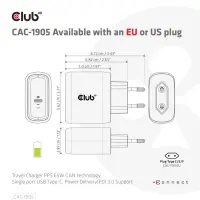 CLUB3D CAC-1905EU mobiilseadme laadija Universaalne Must Vahelduvvool Kiirlaadimine Hoonesisene – pilt 6