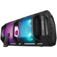 2.0 portable speaker SVEN PS-670, black, power output 2x32.5W (RMS), TWS, Bluetooth, FM, USB, microSD, LED-display, RC, lithium battery