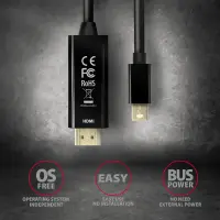 Axagon RVDM-HI14C2 Mini-DisplayPort zu HDMI Adapterkabel 4K/30 Hz 180 cm lang - Kabel - Digital/Display/Video 1,8 m Mini DisplayPort Must – pilt 4