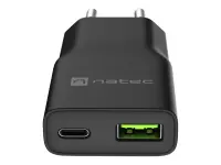 Natec Ribera USB Charger Gan Slim USB 1X USB-A + 1X USB-C 20W | NUC-2377