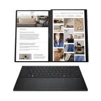 Asus Zenbook Duo UX8406CA-QL358X | Inkwell Gray | 14 " | OLED | Touchscreen | FHD | 1920 x 1200 pixels | 60 Hz | Glossy | Intel Core Ultra 7 | 255H | 16 GB | LPDDR5X | Solid-state drive capacity 1000 GB | Intel Arc Graphics | Windows 11 Pro | 802.11be | Bluetooth version 5.4 | Keyboard language US international | Keyboard backlit | Warranty 24 month(s) | Battery warranty 12 month(s) – pilt 2