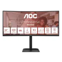 AOC E4 CU34E4CV PC lamekuvar 86,4 cm (34") 3440 x 1440 pikslit UltraWide Quad HD LCD Must