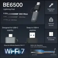 TP-LINK BE6500 Tri-Band Wi-Fi 7 Mini Wireless USB Adapter | Archer TBE400U | 2.4 GHz, 5 GHz, 6 GHz | 802.11ax | MU-MiMO No | no PoE | Antenna type Internal – pilt 5