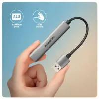 Axagon HUB USB HUE-STA, 4x USB ALU STRIP hub, 1x USB-A 5Gbps, 2x USB-A & 1x USB-C 480Mbps, kabel USB-A 12cm USB 3.2 Gen 1 (3.1 Gen 1) Type-A 5 Mbit/s Hall