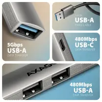 Axagon HUB USB HUE-STA, 4x USB ALU STRIP hub, 1x USB-A 5Gbps, 2x USB-A & 1x USB-C 480Mbps, kabel USB-A 12cm USB 3.2 Gen 1 (3.1 Gen 1) Type-A 5 Mbit/s Hall – pilt 8