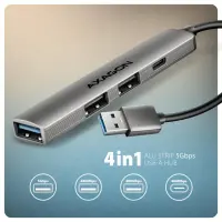 Axagon HUB USB HUE-STA, 4x USB ALU STRIP hub, 1x USB-A 5Gbps, 2x USB-A & 1x USB-C 480Mbps, kabel USB-A 12cm USB 3.2 Gen 1 (3.1 Gen 1) Type-A 5 Mbit/s Hall – pilt 9