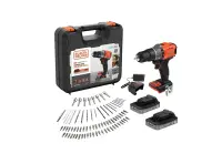 BLACK & DECKER 18V Impact Drill (with 2 x 18V 2.0Ah batteries with charge status indicator, 1A charger and 80 accessories) | BCD383D2XKA-QW | 2.0 Ah