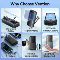 POWER BANK USB 20000MAH 22.5W/BLACK FHPB0 VENTION – pilt 10