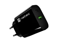 Natec Ribera USB Charger 1X USB-A + 1X USB-C 20W, Black