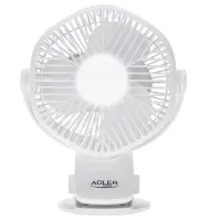 Adler Rechargeable fan with clip | AD 7335 | Table Fan | 6 W | Diameter 12.7 cm | Number of speeds 3 | Oscillation | White