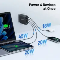 Acer 100W PD GaN Charger, 3 x USB C and 1 x USB A, EU Plug, 100W USB-C cable, Black, Retail Pack