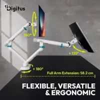 Digitus Desk Mount | Tilt, rotation, pivot | Dual design monitor mount, 2x 35", 2x 10 kg | 35 " | Maximum weight (capacity) 20 kg | White – pilt 8