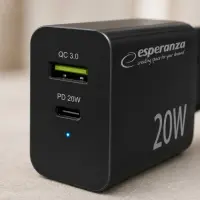 ESPERANZA QUICK POWER CHARGER 20W USB-C PD 20W / USB-A QC 3.0 18W BLACK – pilt 7