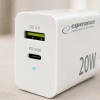 ESPERANZA QUICK POWER CHARGER 20W USB-C PD 20W / USB-A QC 3.0 18W WHITE – pilt 8