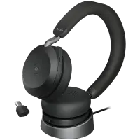 JABRA EVOLVE2 75, Link380c MS Stereo Stand Black, EVOLVE2 75 headset Black MS, Link 380 BT adapter USB-C MS, EVOLVE2 75 Deskstand USB-A,1.2m USB-C to USB-C cable, carry pouch, warranty and warning (safety leaflets)