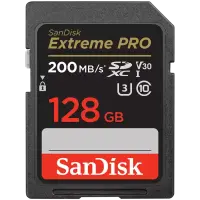 SANDISK Extreme PRO 128GB SDXC Memory Card + 2 years RescuePRO Deluxe up to 200MB/s & 90MB/s Read/Write speeds, UHS-I, Class 10, U3, V30