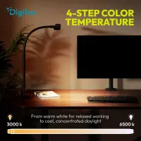 Digitus LED Desk Lamp, 50 cm, Black | DA-90490 | 1025 lm | 7 W | 3000-6500 K | Warm to cold white light | LED lamp | 10 V