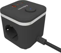 Pikendusjuhe FELLOWES Ampra 3-pesa, 1 x USB-A ja 2 x USB-C, lülitiga must