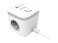 Pikendusjuhe FELLOWES Ampra 3-pesa, 1 x USB-A ja 2 x USB-C, lülitiga valge