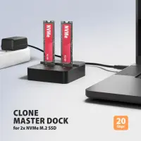 AXAGON | USB-C 20Gbps docking station for 2× M.2 NVMe SSD with disk cloning function without PC | ADSA-M2C22L – pilt 3
