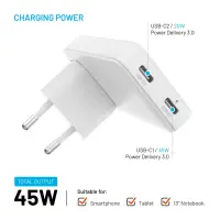 Fixed Slim Traveller 2xUSB-C Travel Charger with world adapters, GaN, 45W | White – pilt 3